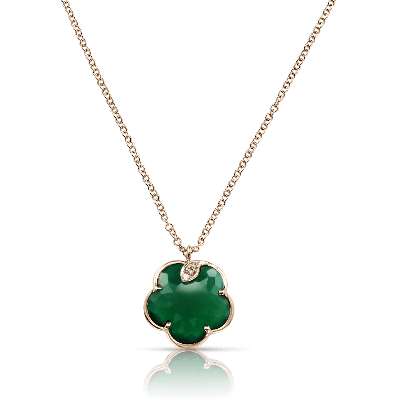Vertical 18K Rose Gold Petit Joli Green Agate with White and Champagne Diamond Necklace