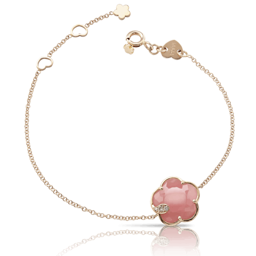 Vertical 18K Rose Gold Petit Joli Pink Chalcedony with White and Champagne Diamond Bracelet