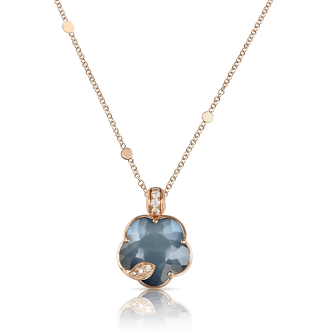 Vertical 18K Rose Gold Petit Joli Mixed Gemstone with White and Champagne Diamond Necklace