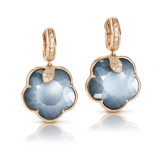 Vertical 18K Rose Gold Ton Joli Mixed Gemstone with White and Champagne Diamond Earrings
