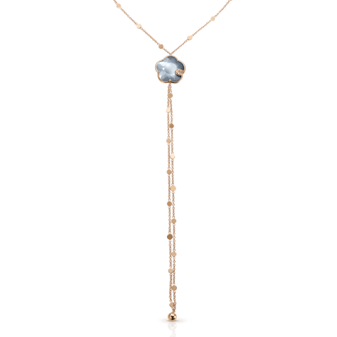Vertical 18K Rose Gold Ton Joli Mixed Gemstone with White and Champagne Diamond Lariat Necklace