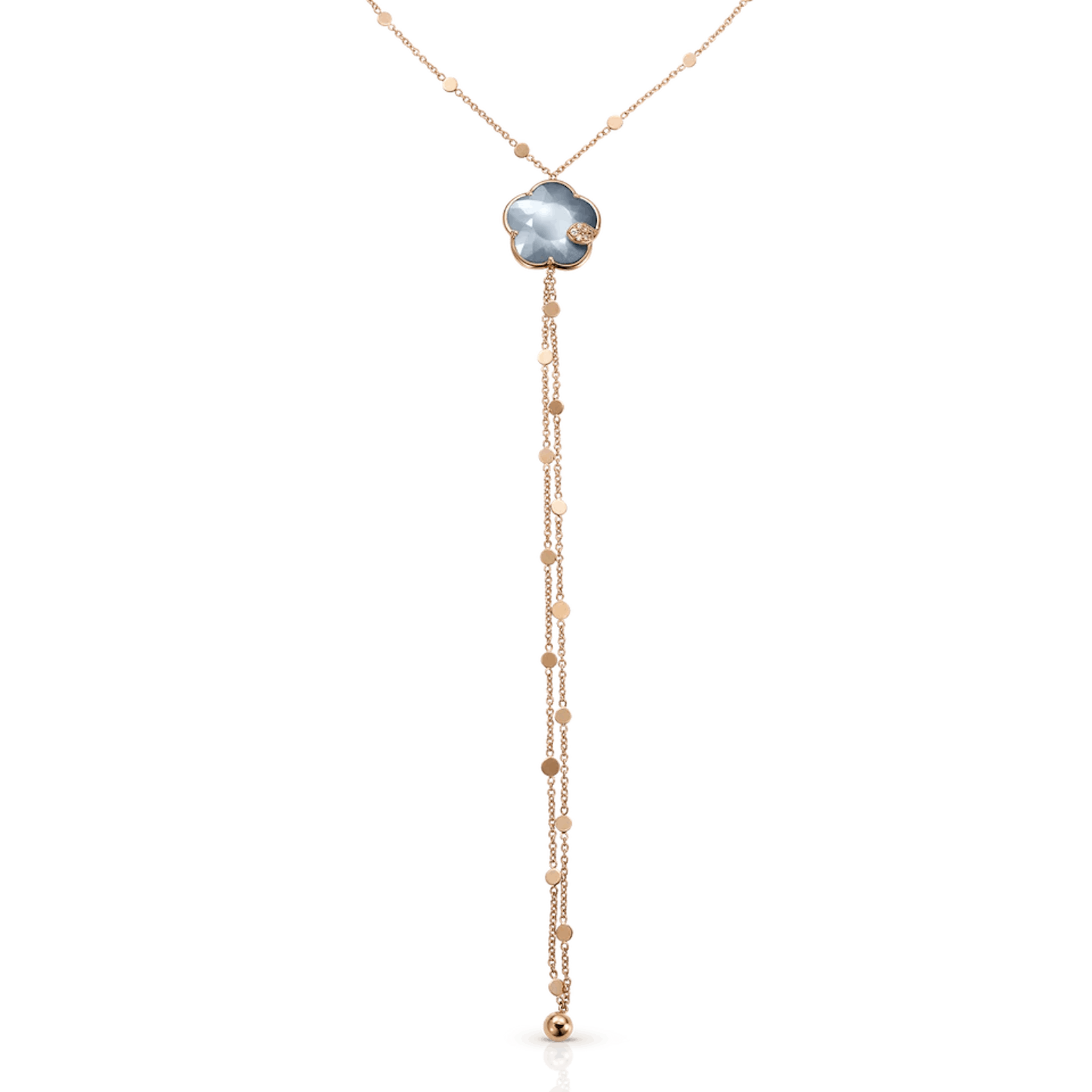 Vertical 18K Rose Gold Ton Joli Mixed Gemstone with White and Champagne Diamond Lariat Necklace