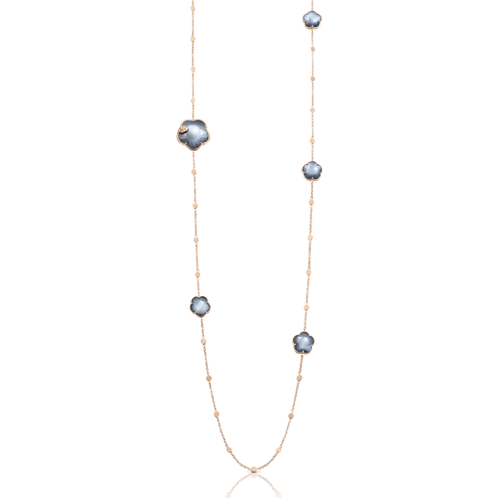 Vertical 18K Rose Gold Ton Joli Mixed Gemstone with White and Champagne Diamond Sautoir Necklace