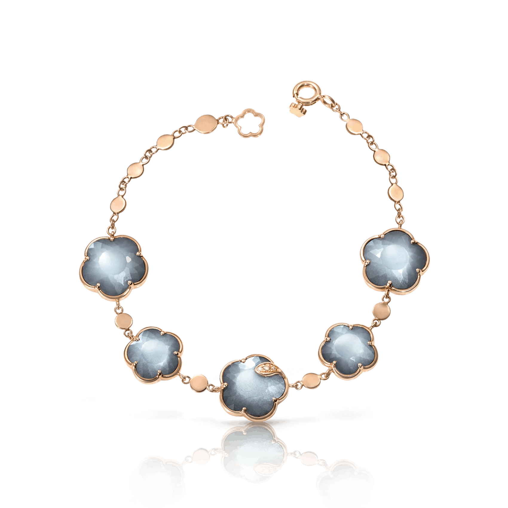Vertical 18K Rose Gold Ton Joli Mixed Gemstone with White and Champagne Diamond Bracelet