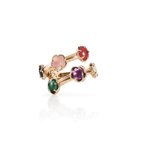 Vertical 18K Rose Gold Figla Dei Fiori Mixed Gemstone and Diamond Ring