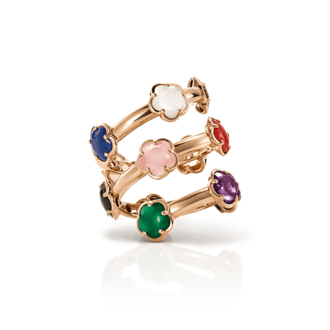 Vertical 18K Rose Gold Figla Dei Fiori Mixed Gemstone and Diamond Ring