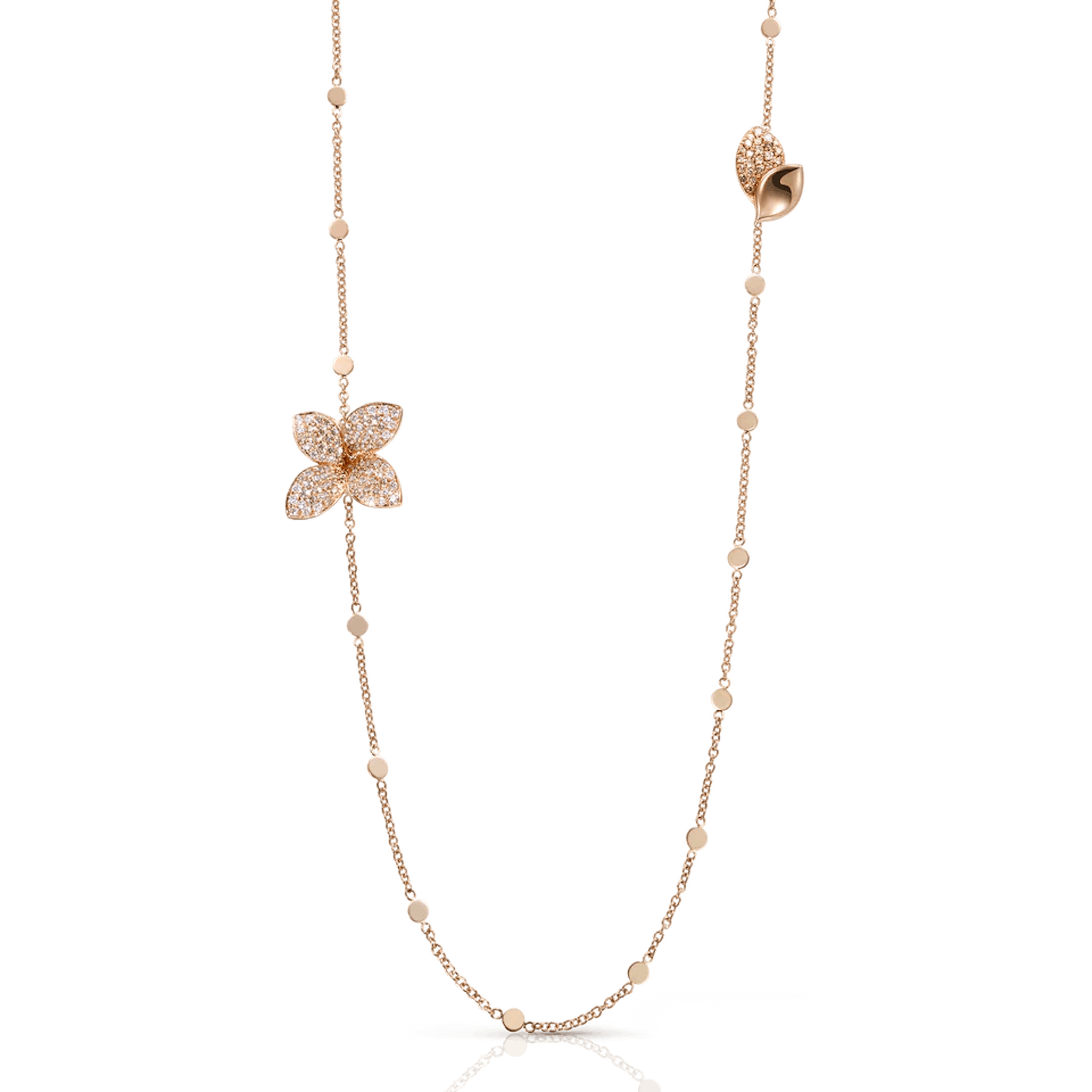Vertical 18K Rose Gold Giardini Segreti White and Champagne Opera Necklace