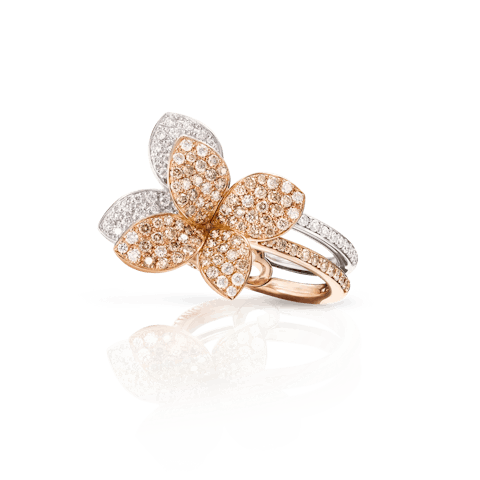Vertical 18K Rose Gold/White Gold Petit Garden Libellula White and Champagne Diamond Ring