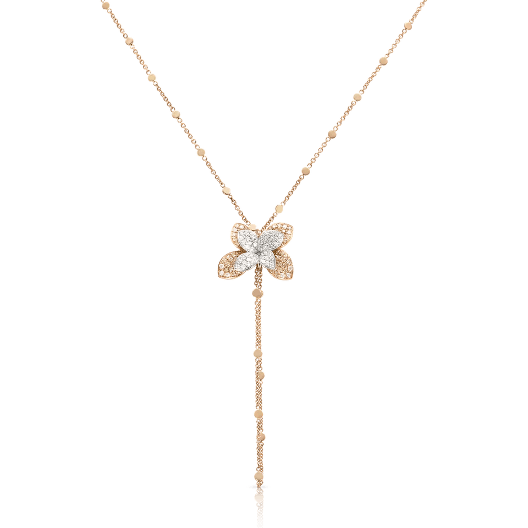 Vertical 18K White Gold/Rose Gold Petit Garden Libellula White and Champagne Diamond Necklace