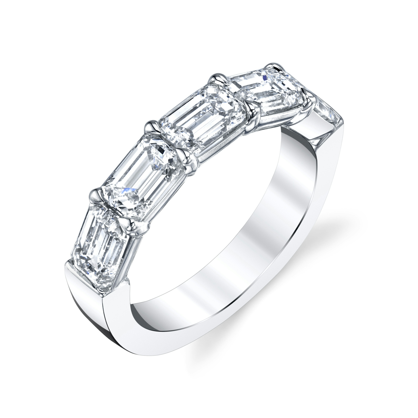 Vertical Platinum East-West Emerald Diamond Band