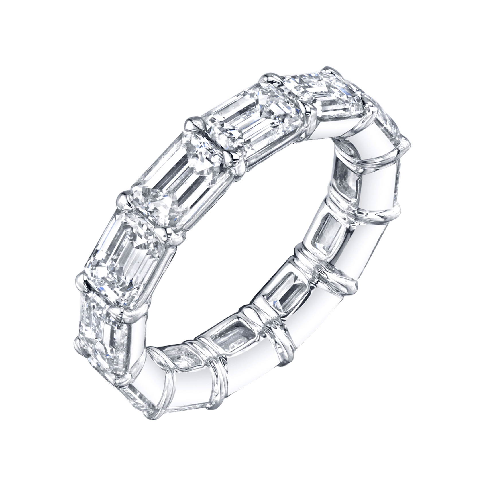 Vertical Platinum East-West Emerald Diamond Eternity Band