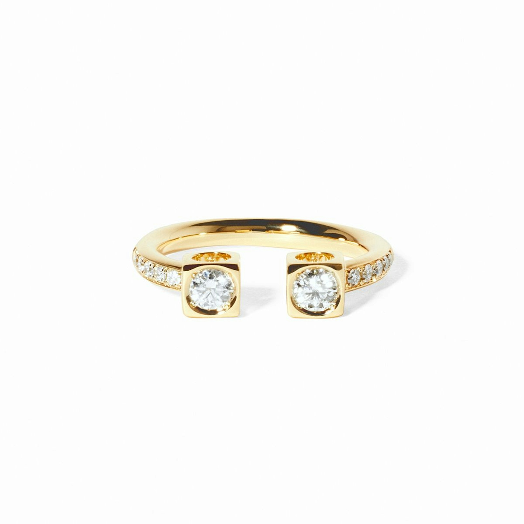 Vertical 18K Yellow Gold Le Cube Diamond Pave Ring