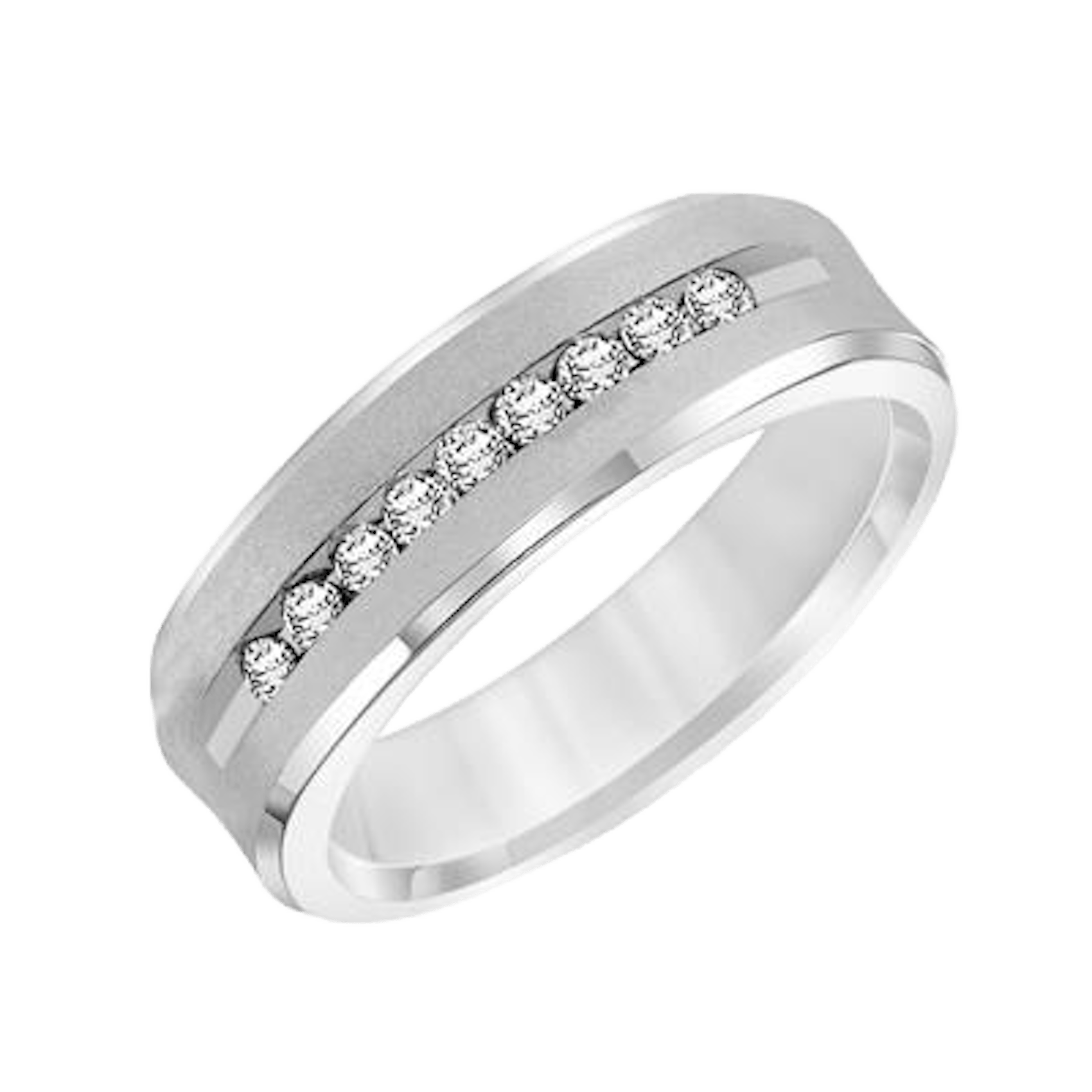 Vertical 18K White Gold Round Diamond Flat Edge Band