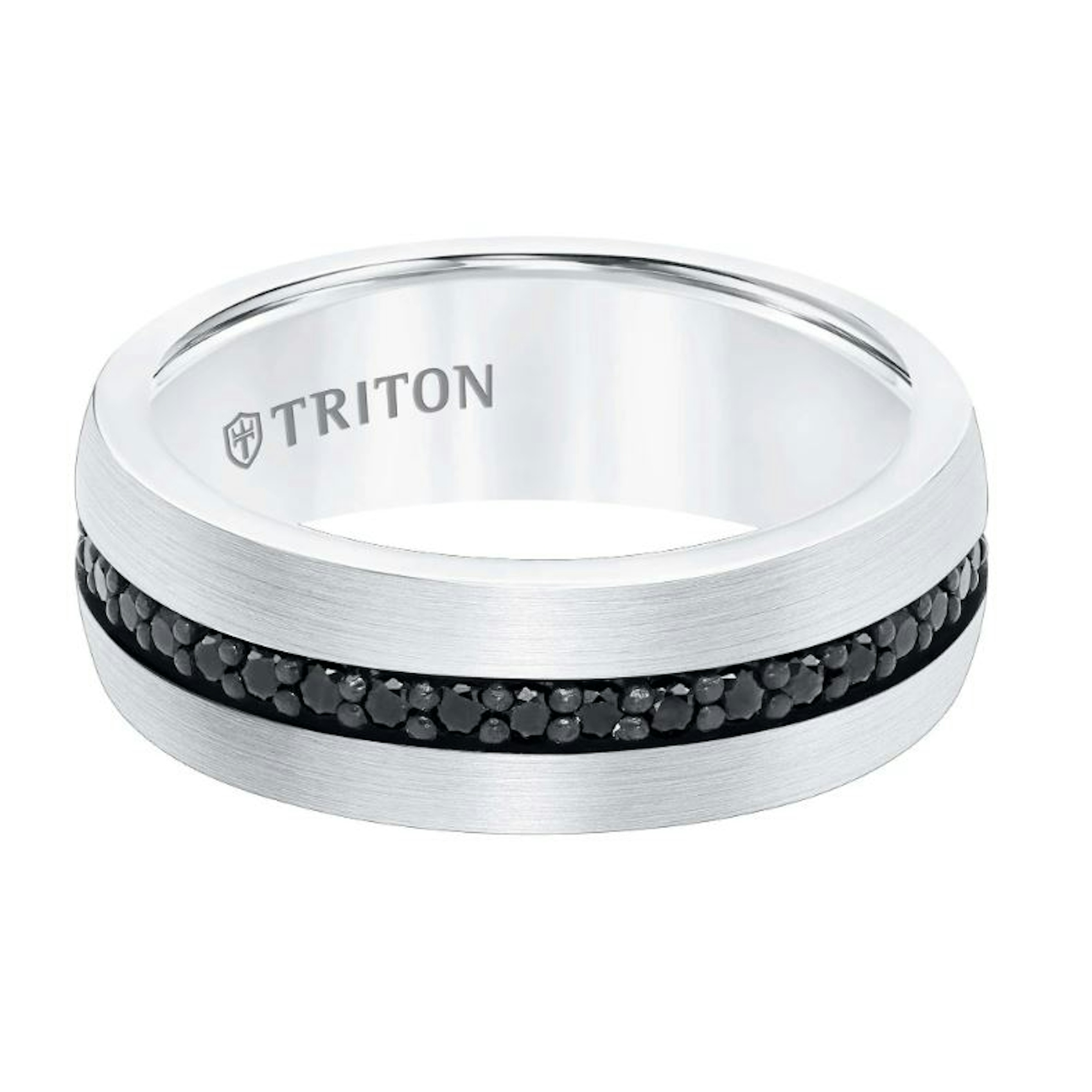 Vertical White Tungsten Dome Round Edge Black Sapphire Band