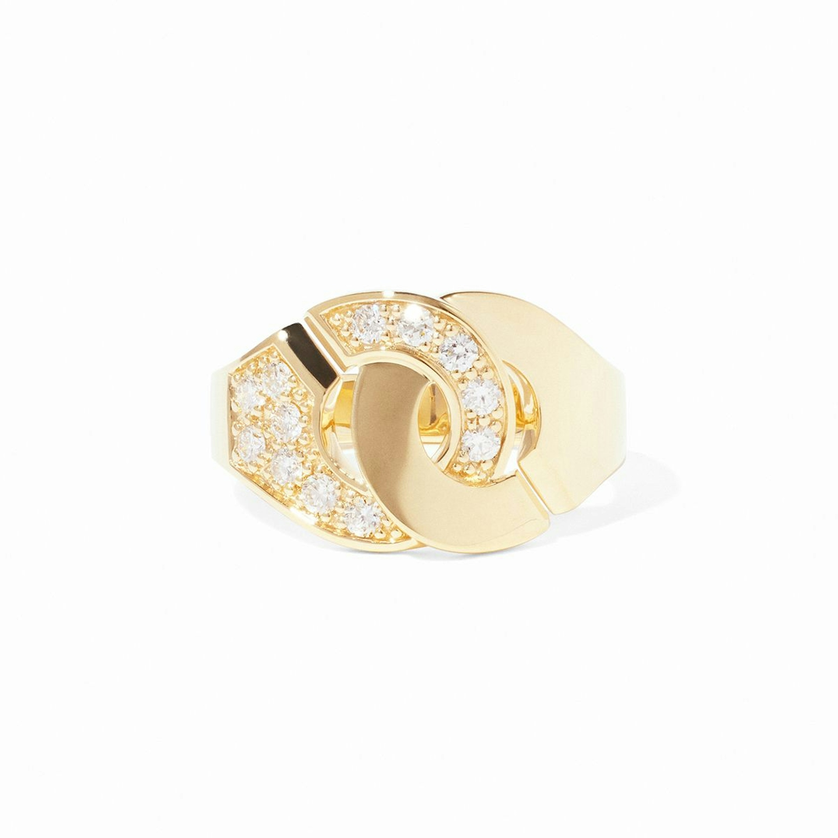 Vertical 18K Yellow Gold Menottes R12 Diamond Ring