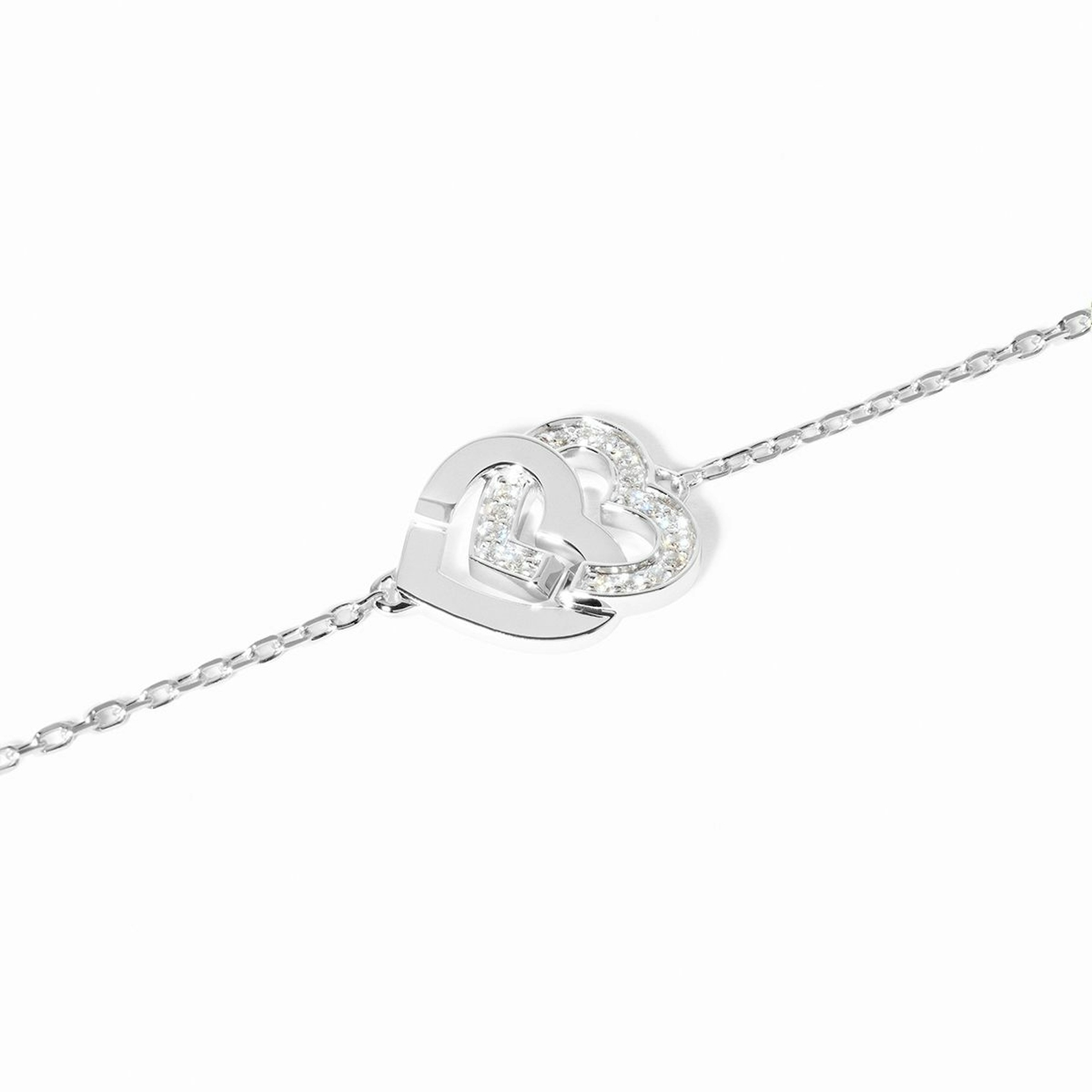 Vertical 18K White Gold Double Coeurs R10 Half Diamond Bracelet