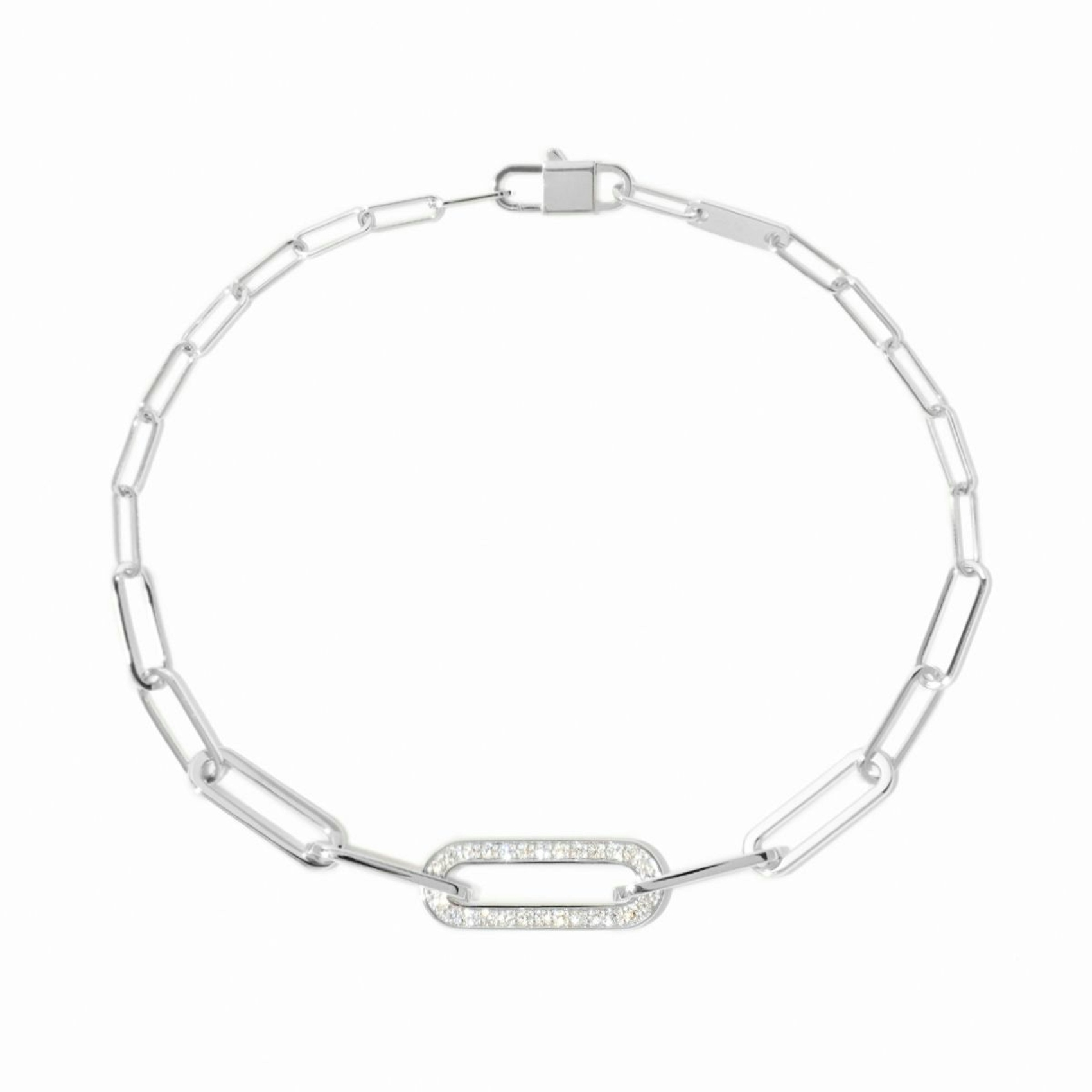 Vertical 18K White Gold Maillon Diamond Link Bracelet