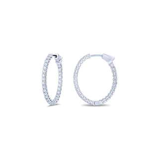 Vertical 18K White Gold Diamond Hoop Earrings