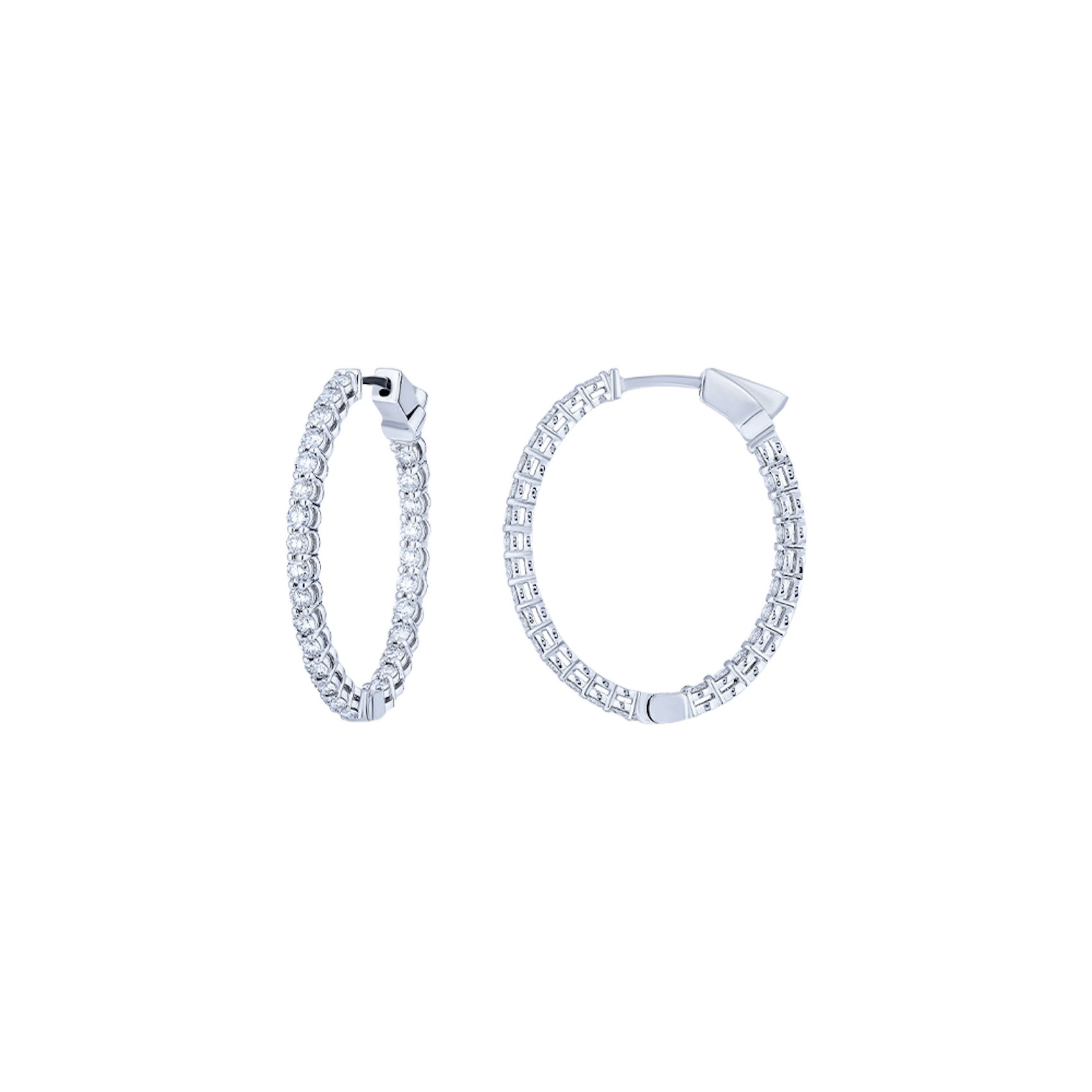 Vertical 18K White Gold Diamond Hoop Earrings