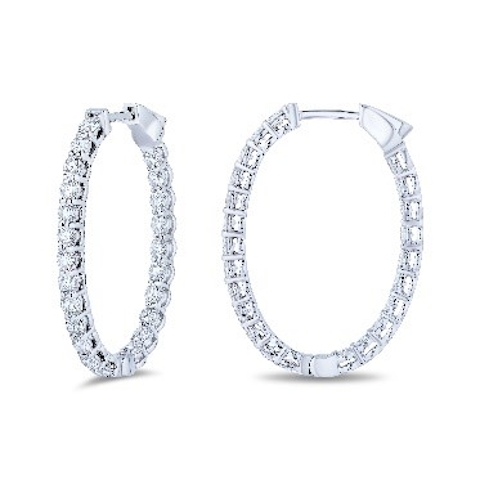 Vertical 18K White Gold Diamond Hoop Earrings
