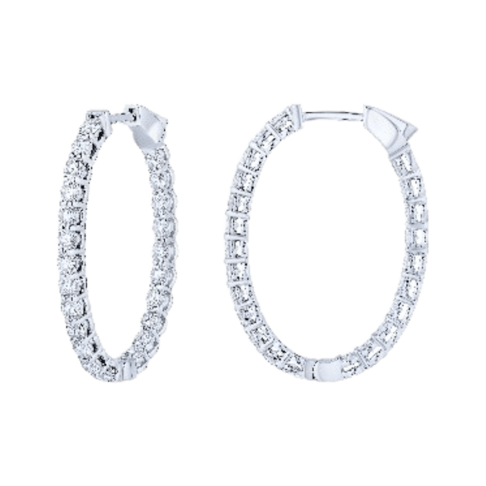 Vertical 18K White Gold Diamond Hoop Earrings