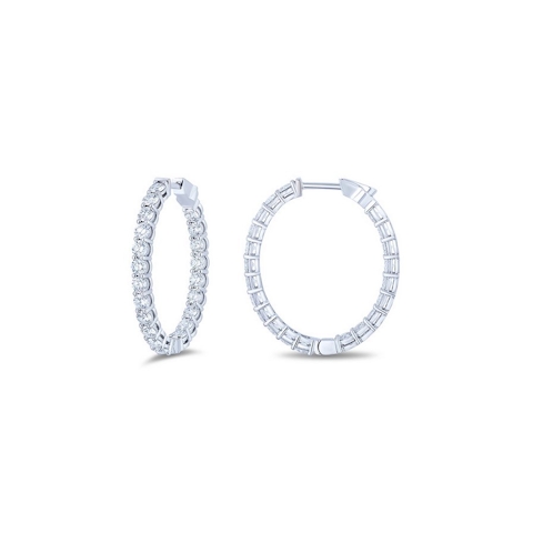 Vertical 18K White Gold Diamond Hoop Earrings