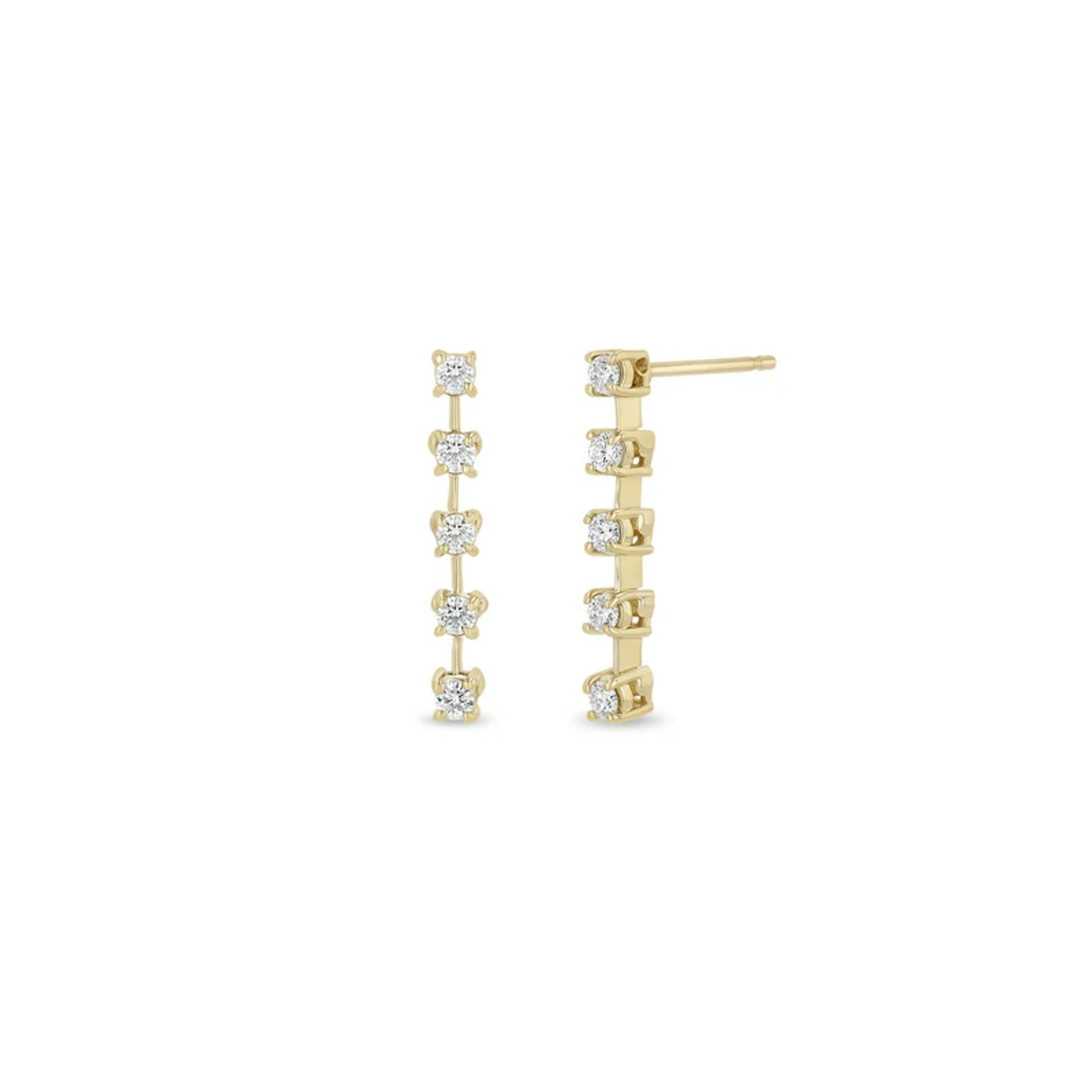 Vertical 14K Yellow Gold Diamond 5 Dash Drop Earrings