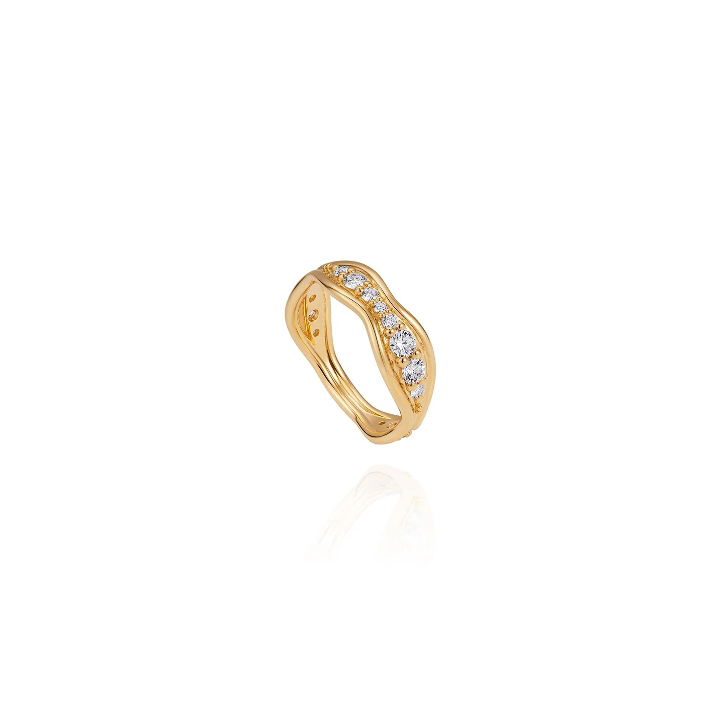 Vertical 18K Yellow Gold Fluid Diamond Large Ring