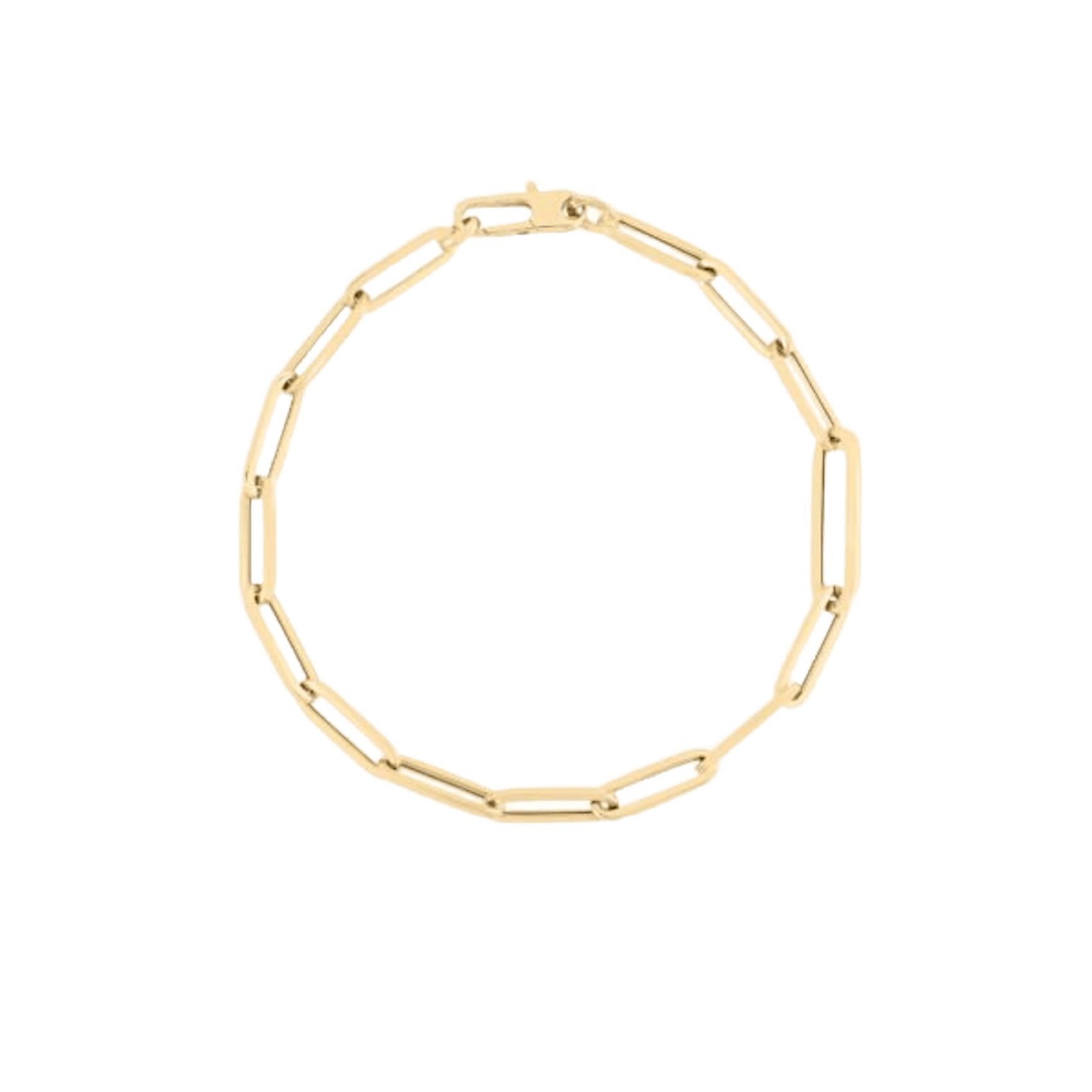 Vertical 18K Yellow Gold Designer Gold Paperclip Link Bracelet with One Elongated Link