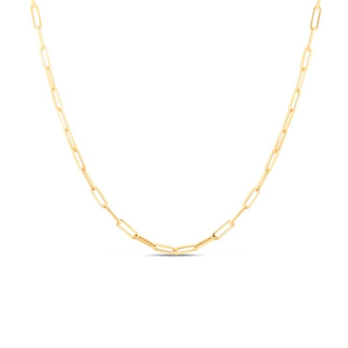 Vertical 18K Yellow Gold Designer Gold Long Thin Paperclip Link Necklace