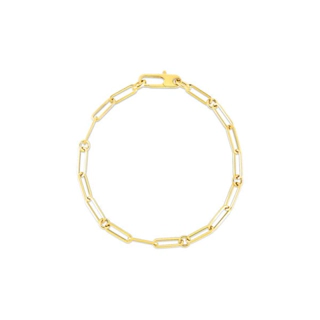 Vertical 18K Yellow Gold Designer Gold Paperclip and Round Link Bracelet