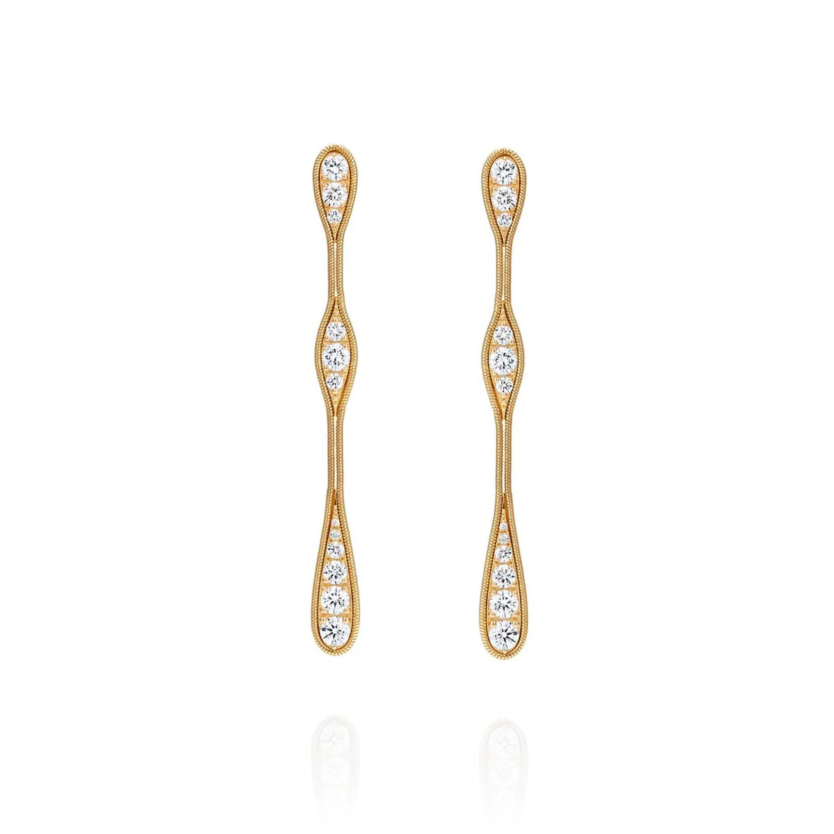 Vertical 18K Yellow Gold Fluid Diamonds Drop Earrings