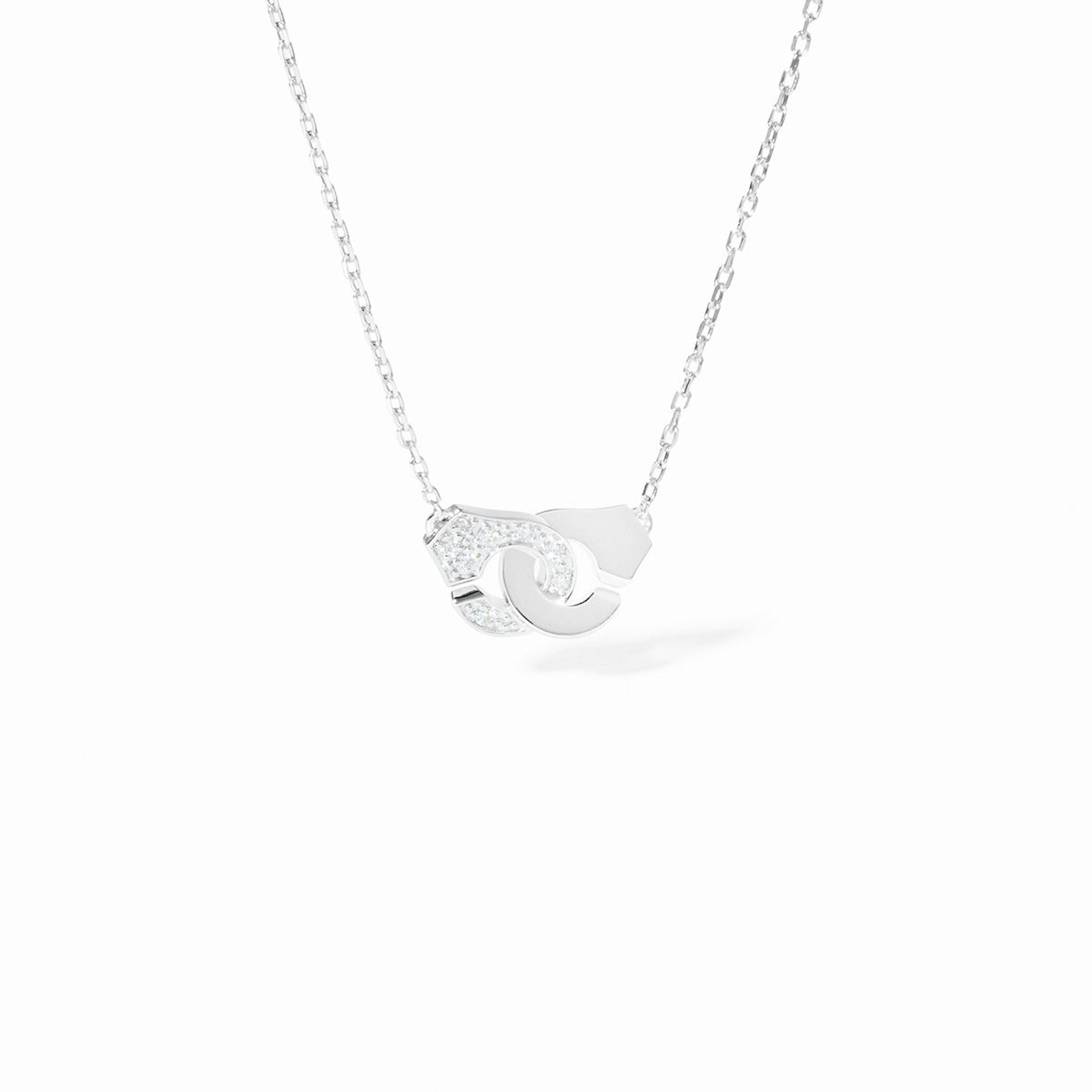 Vertical 18K White Gold Menottes R8 Half Diamond Necklace