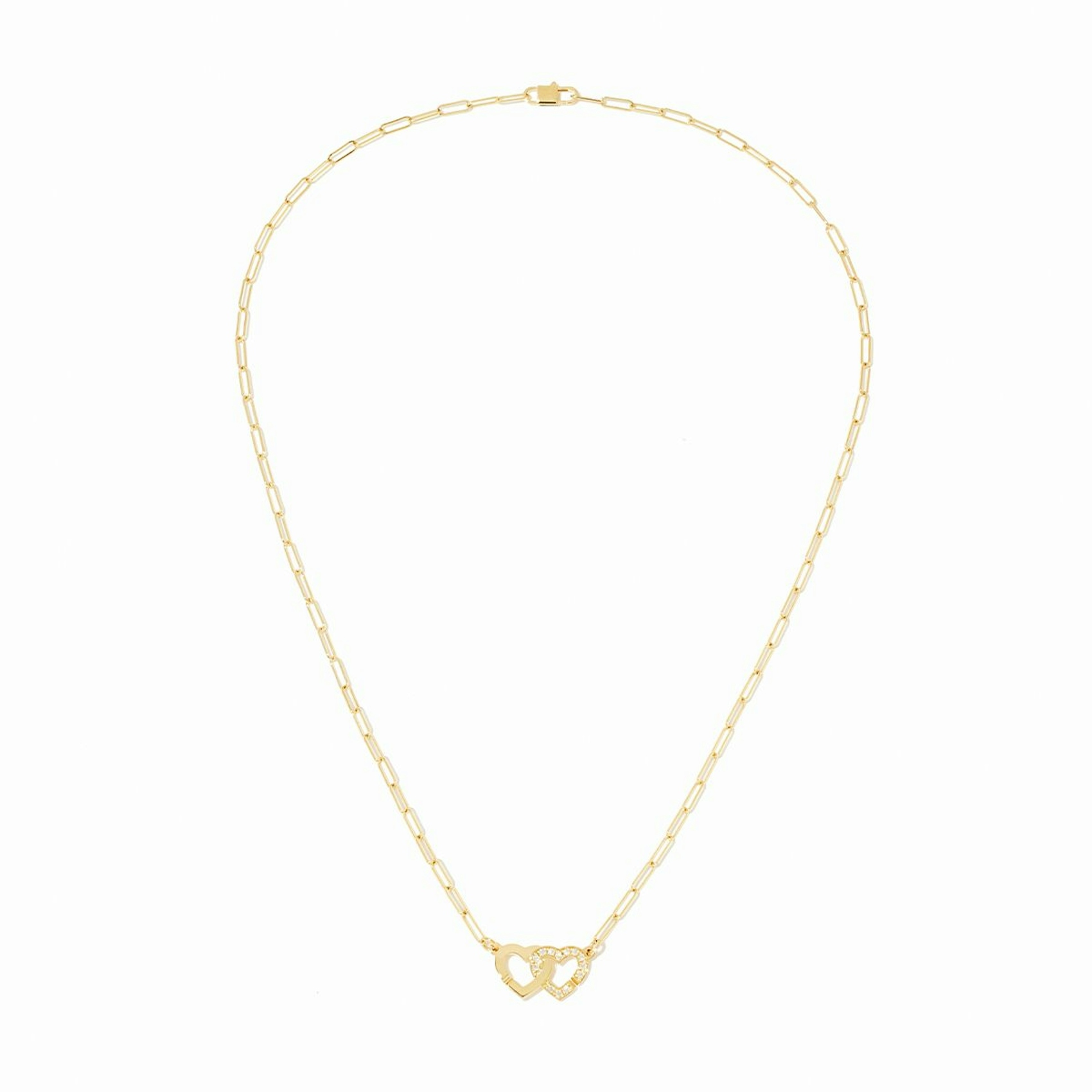 Vertical 18K Yellow Gold Double Coeurs Diamond R9 Necklace