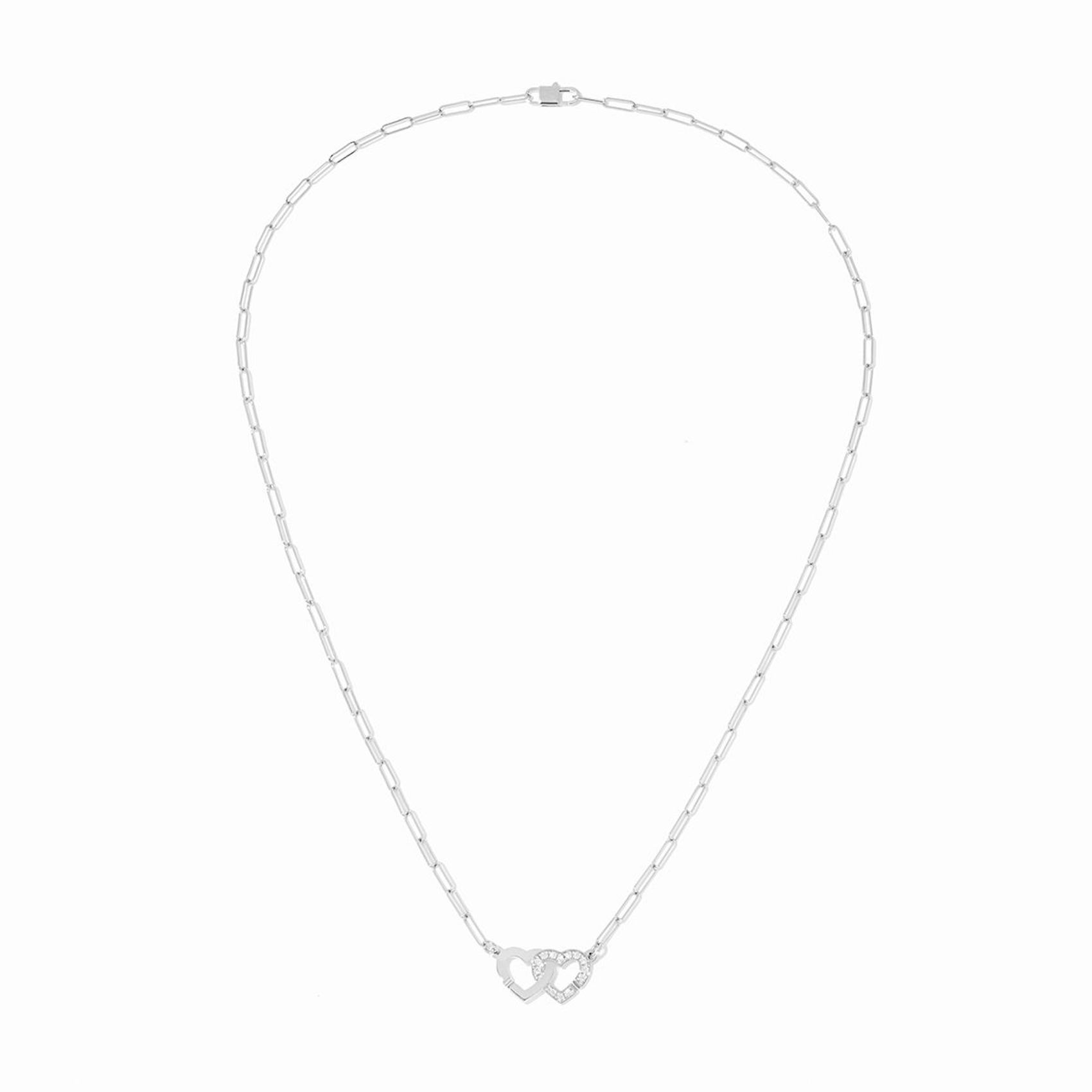 Vertical 18K White Gold Double Coeurs Diamond R9 Necklace