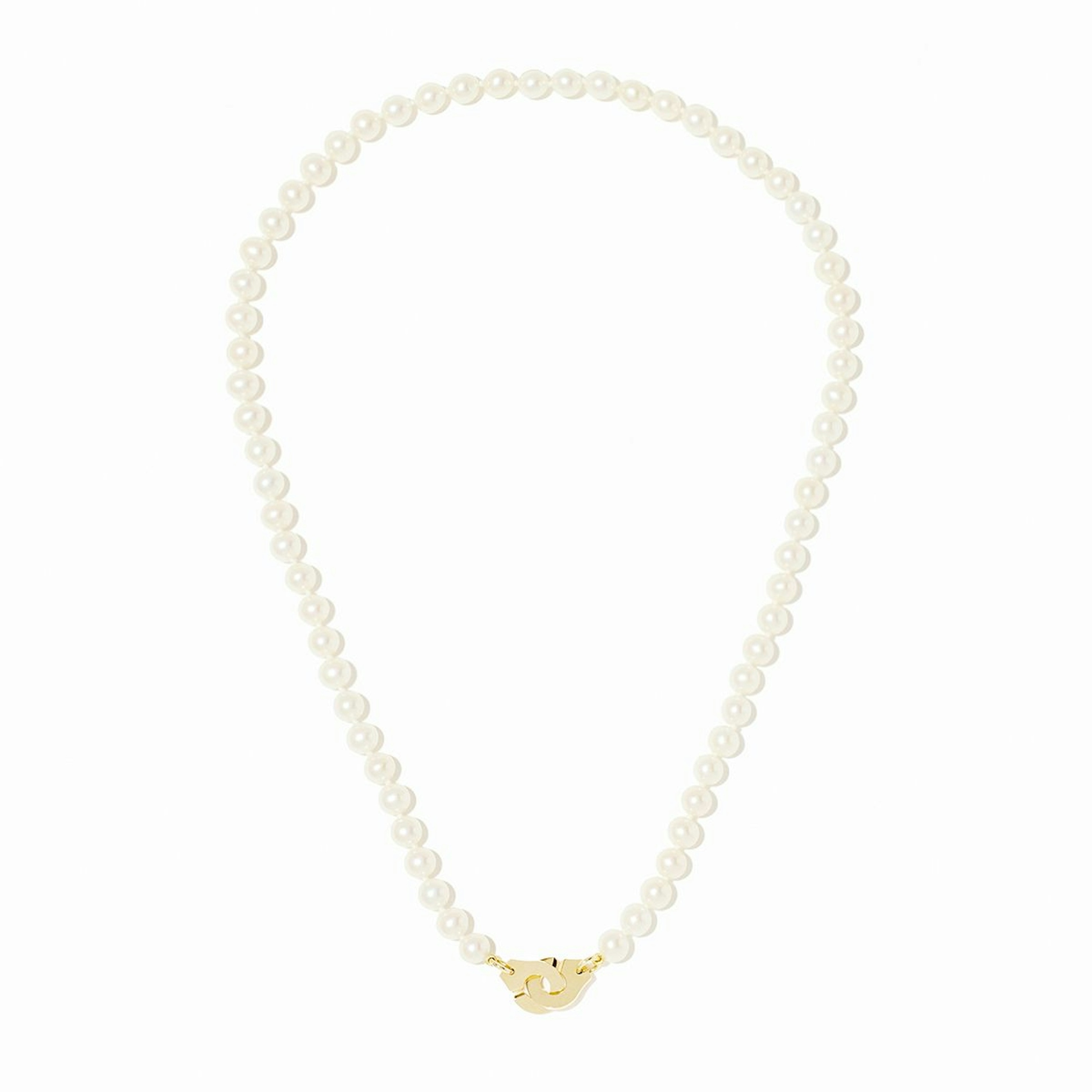 Vertical 18K Yellow Gold Menottes R10 Pearl Necklace