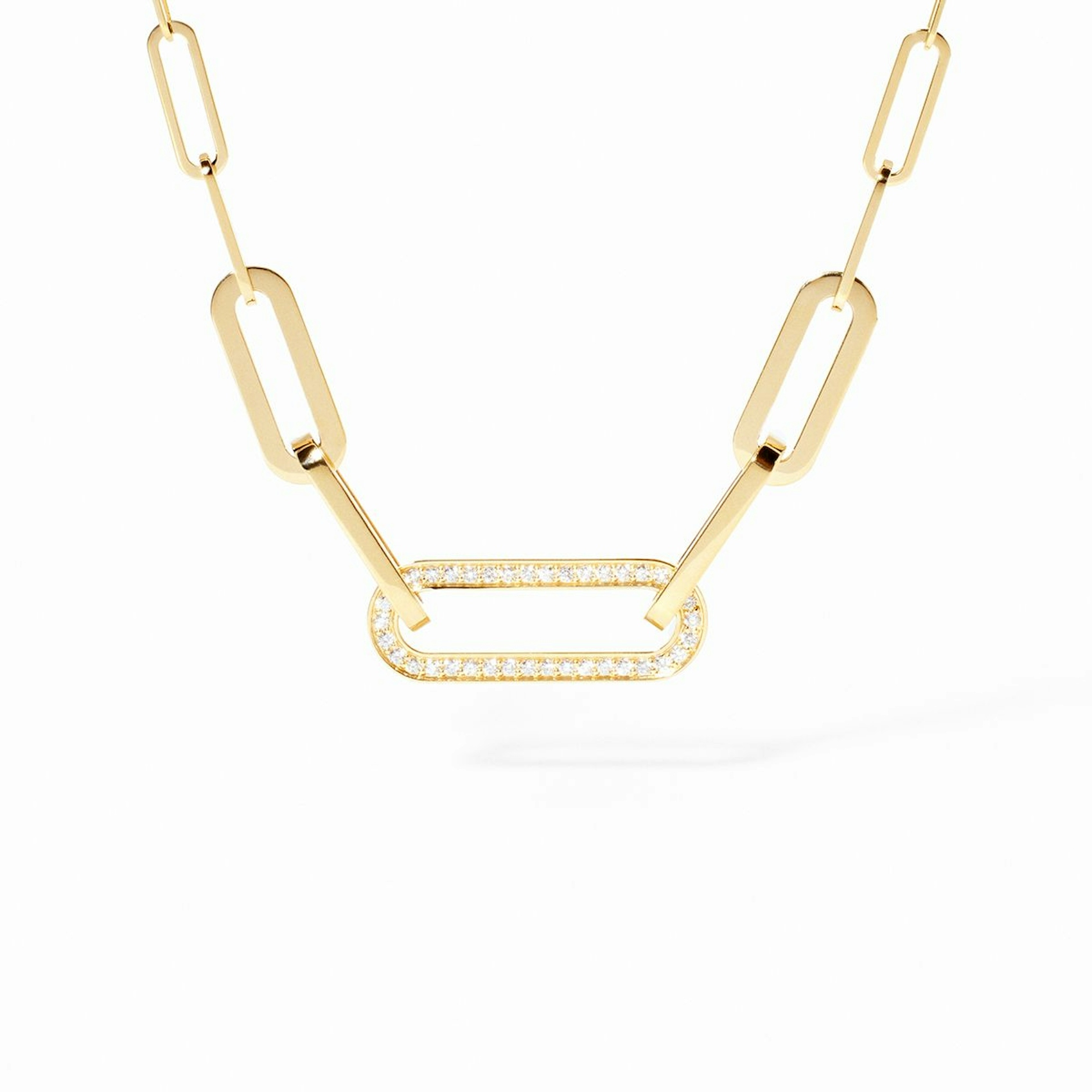 Vertical 18K Yellow Gold Maillon Diamond Link Necklace
