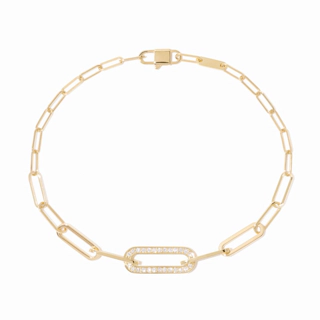 Vertical 18K Yellow Gold Maillon Diamond Alternating Chain Necklace