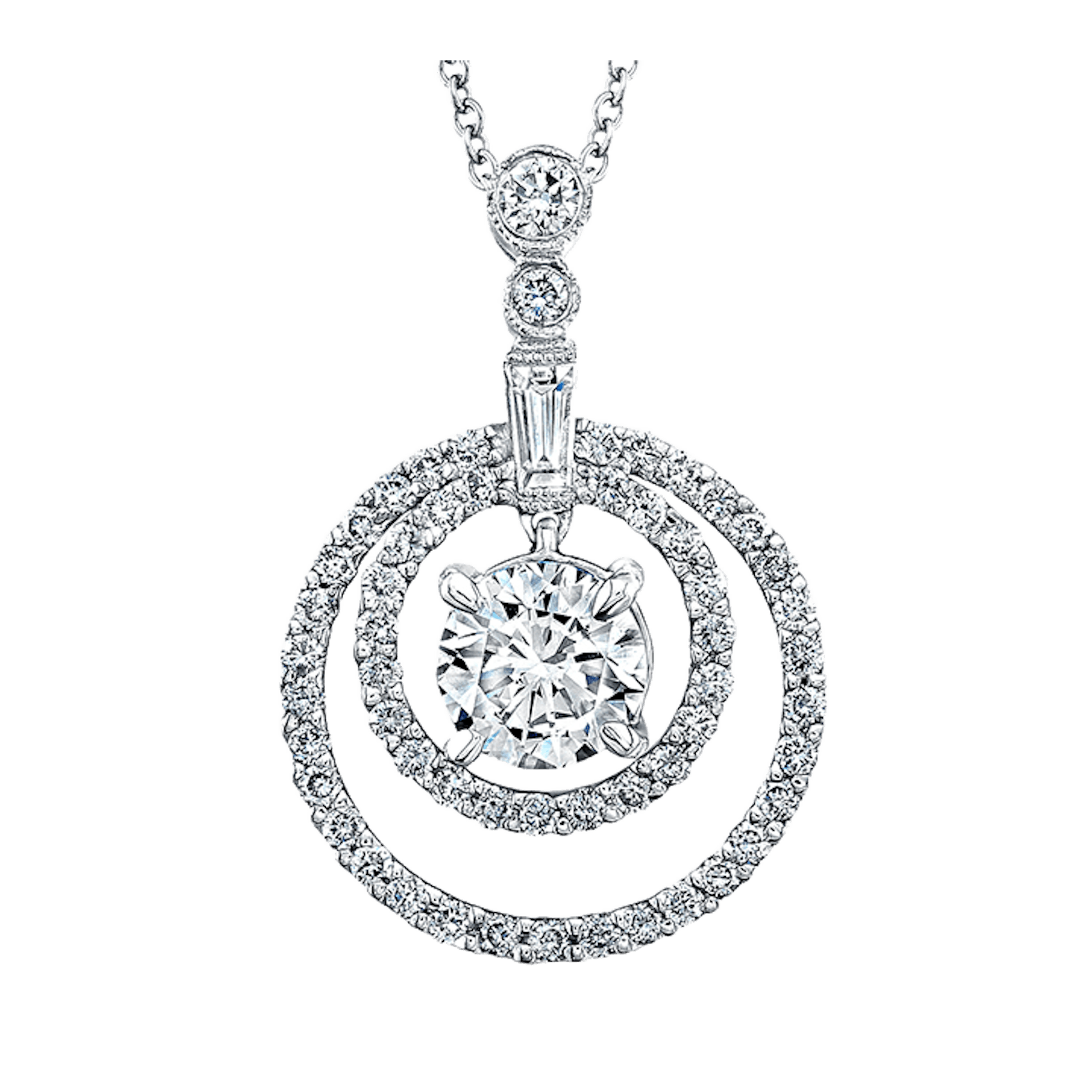 Vertical Platinum Round Diamond Halo Necklace