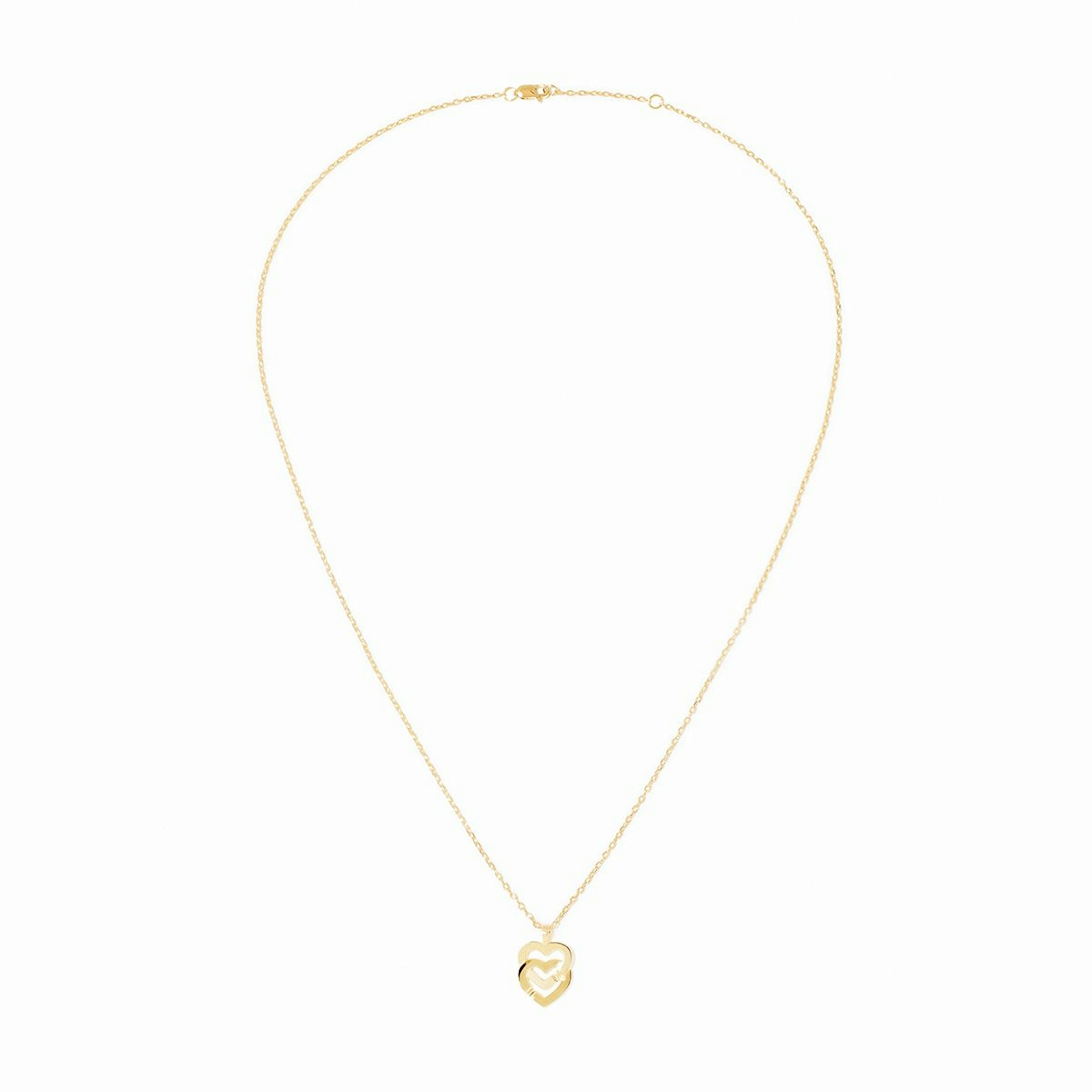Vertical 18K Yellow Gold Double Coeurs R10 Pendant Necklace