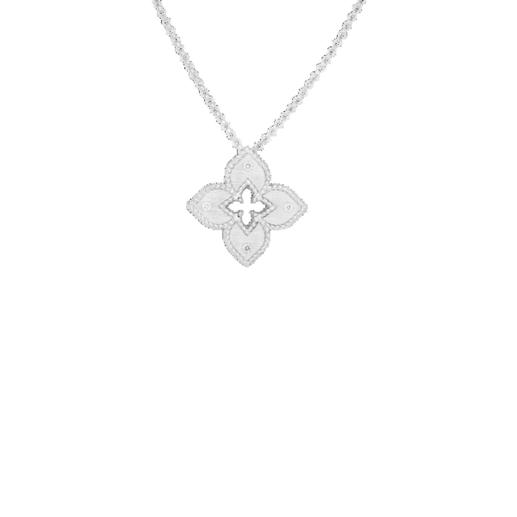 Vertical 18K White Gold Venetian Princess Diamond Medium Flower Necklace