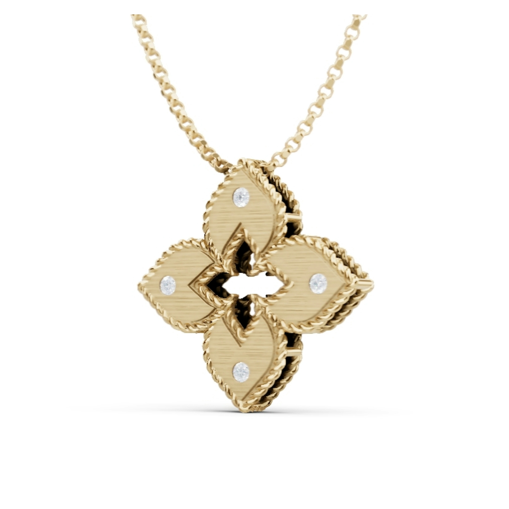 Vertical 18K Yellow Gold Venetian Princess Diamond Medium Flower Necklace