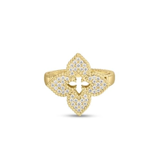 Vertical 18K Yellow Gold Venetian Princess Diamond Pave Medium Ring