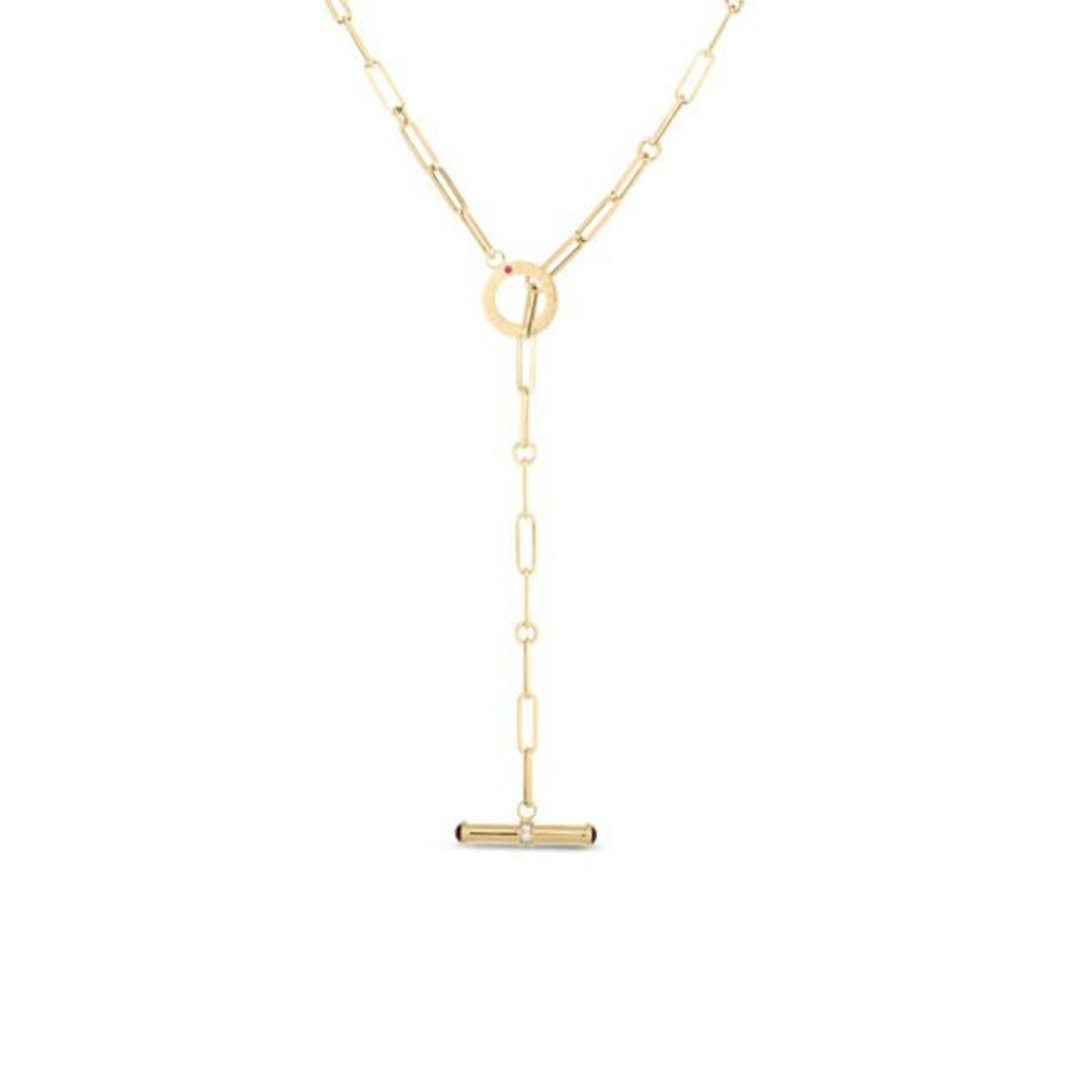 Vertical 18K Yellow Gold Designer Gold Paperclip Link Diamond Accent Toggle Necklace