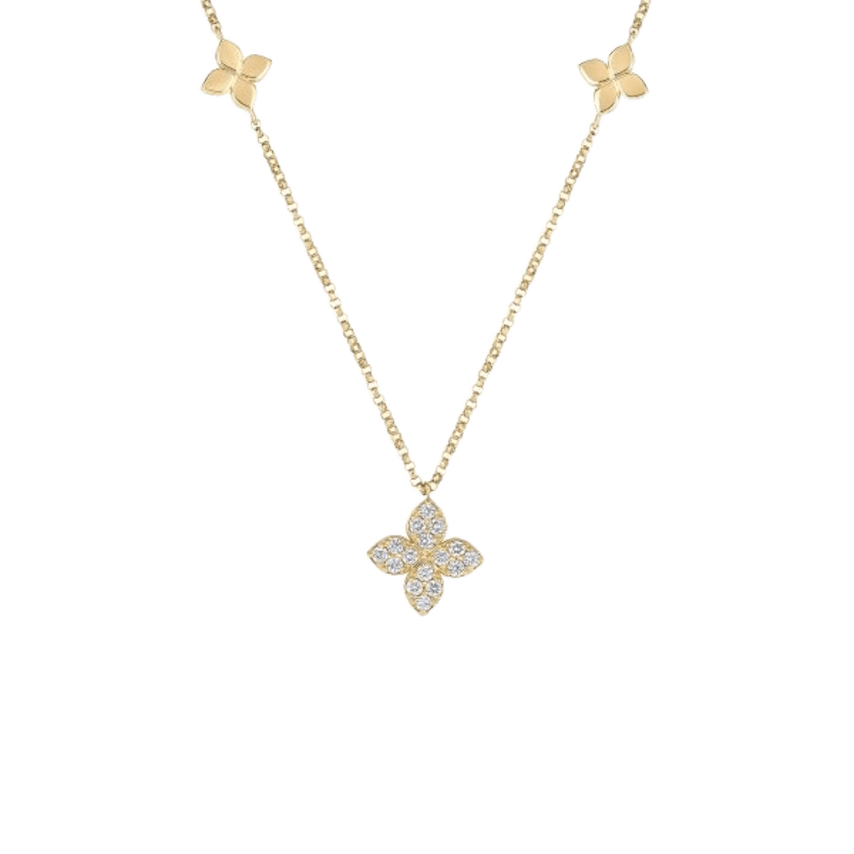 Vertical 18K Yellow Gold Diamonds By The Inch Diamond Flower Station Necklace