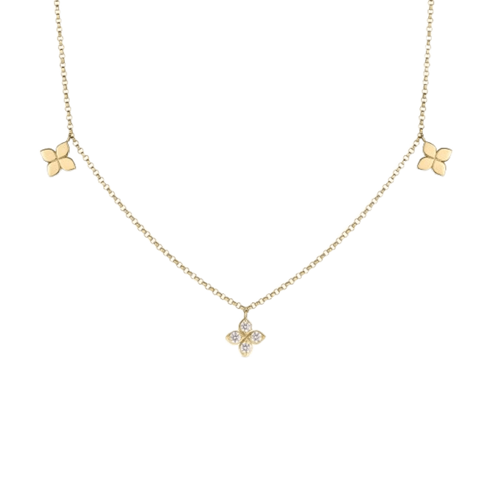 Vertical 18K Yellow Gold Diamonds by the Inch Diamond Small Flower Station Necklace