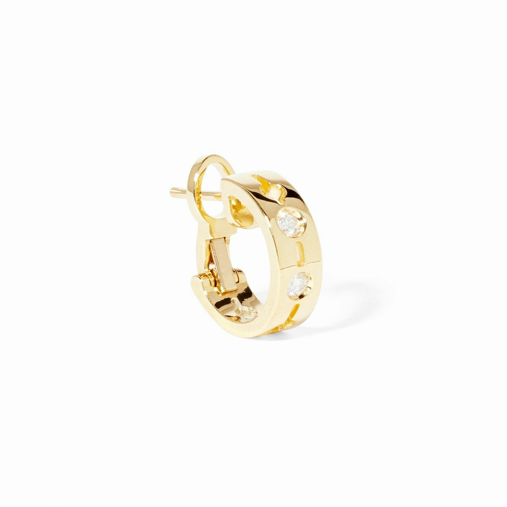 Vertical 18K Yellow Gold Pulse Diamond Single Hoop Earring