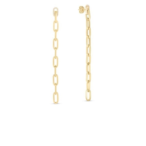 Vertical 18K Yellow Gold Navarra Diamond Chain Link Drop Chain Earrings