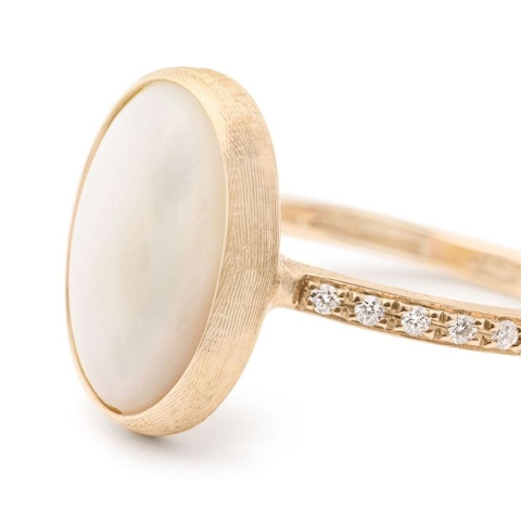 Vertical 18K Yellow Gold Siviglia Mother of Pearl and Diamond Ring