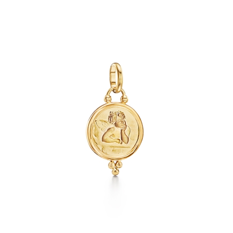 Vertical 18K Yellow Gold Angel Pendant